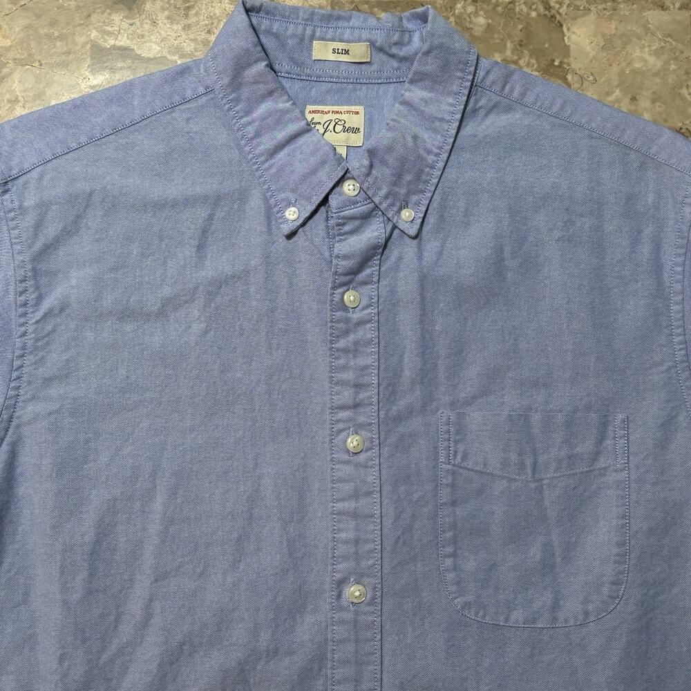 J Crew Shirt Mens Medium Slim Blue American Pima Cotton Oxford Short Sleeve OCBD